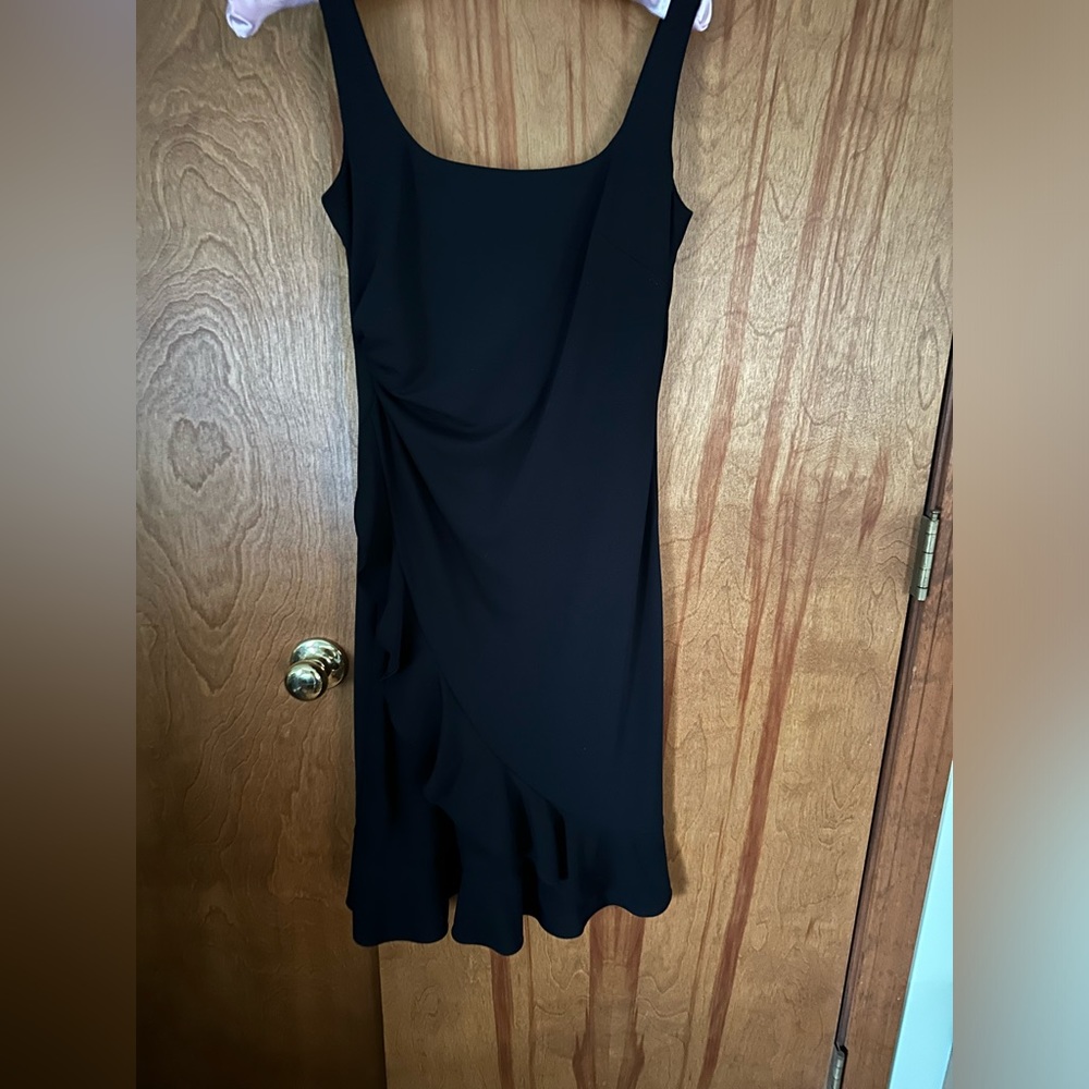 Stunning Phoebe sleeveless black scoop neck dress w/thick fabric. Dry cleaned